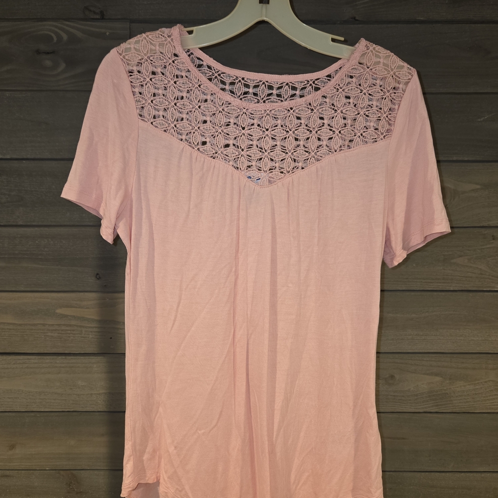 Old Navy Light Pink Crochet Yoke Tee